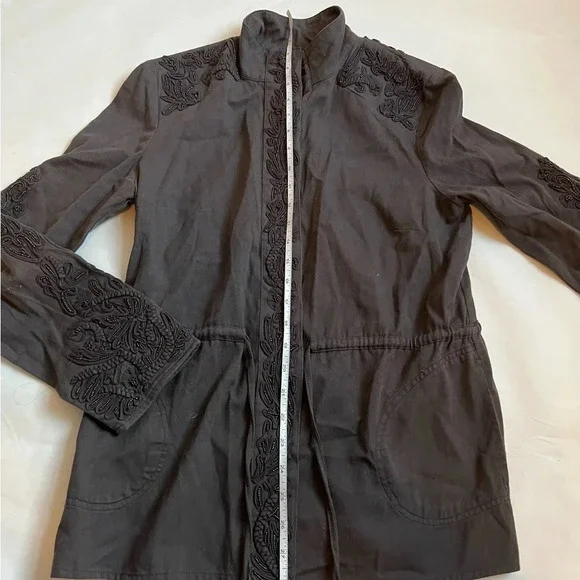 Anthropologie Love Sam XS Khaki Travis Beaded 100% Cotton Utility Jacket - Picture 9 of 14